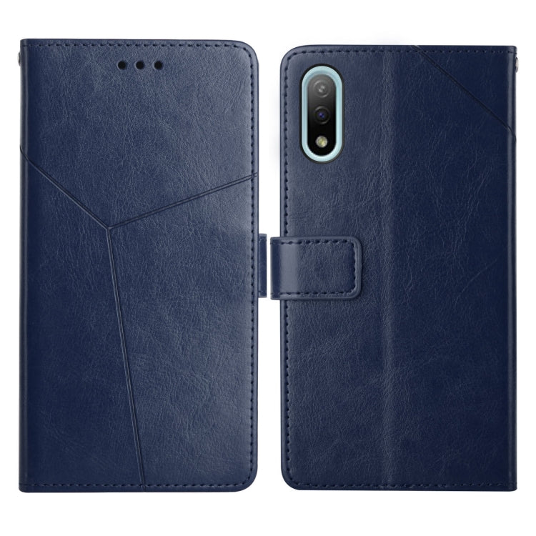 Navy leather flip phone case with card slot flap, back camera cutout and magnetic strap