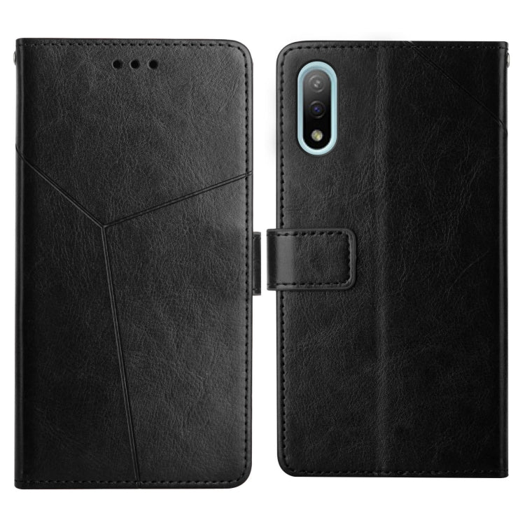 Black leather flip phone case with card slot flap, back camera cutout and magnetic strap