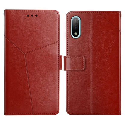 Red leather wallet-style flip phone case with card slot, back camera opening, strap holder