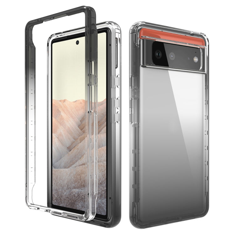 Transparent two-tone gradient phone case with black TPU bumper and raised camera protection