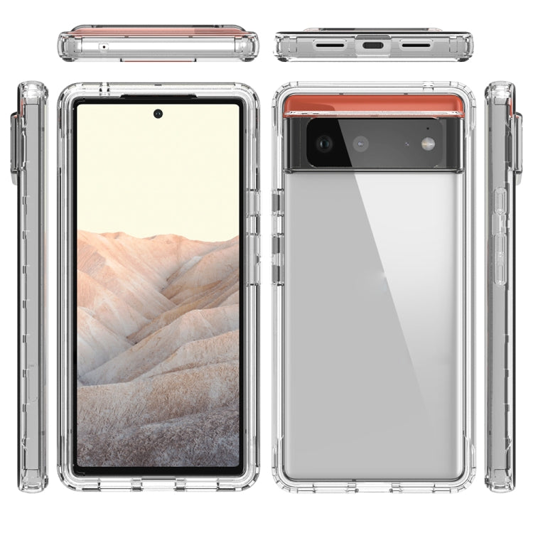 Transparent two-tone gradient phone case with black TPU bumper, front and back views