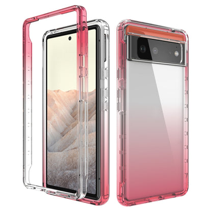 Transparent two-tone gradient phone case with red TPU bumper and raised camera protection