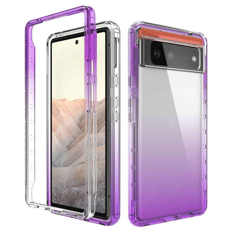 Transparent two-tone gradient phone case with purple TPU bumper and back camera cutout