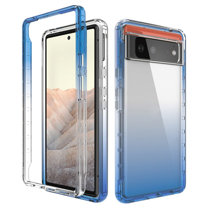 Blue transparent two-color gradient phone case with raised edges and camera cutout