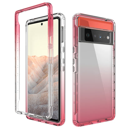 Transparent two-tone gradient phone case with red TPU bumper, front and back angle view