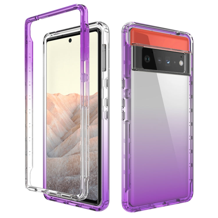 Purple transparent two-color gradient phone case with raised edges and camera cutout