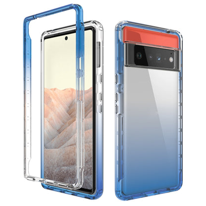 Blue transparent phone case with red top camera area and raised edges