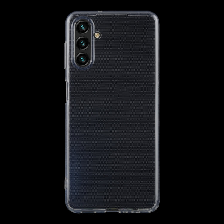 Transparent slim TPU case for phone, covering back with camera and button cutouts.