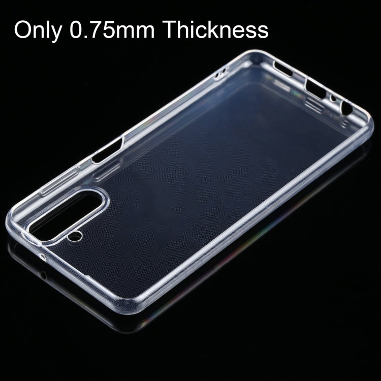 Ultra-thin transparent TPU phone case with port and button cutouts, corner protection.