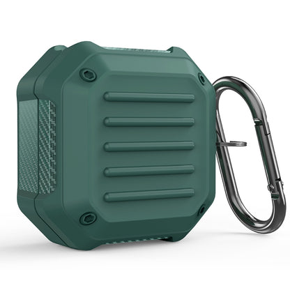 Green shockproof carbon fiber earbuds protective case with metal carabiner hook