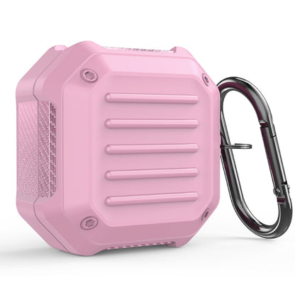 Pink shockproof carbon fiber earbuds protective case with metal carabiner hook
