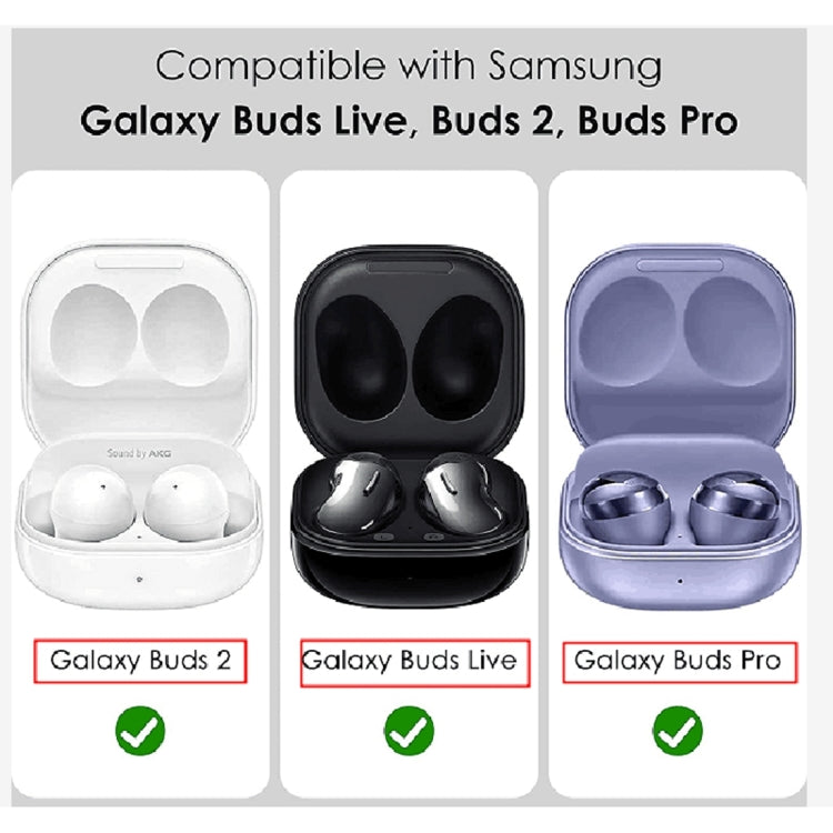 Assorted earbuds protective case colors shown: white, black, and purple