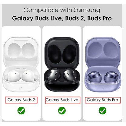 Assorted earbuds protective case colors shown: white, black, and purple