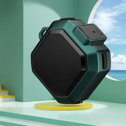 Protective earbud case with front bumper and hook detail, teal and black