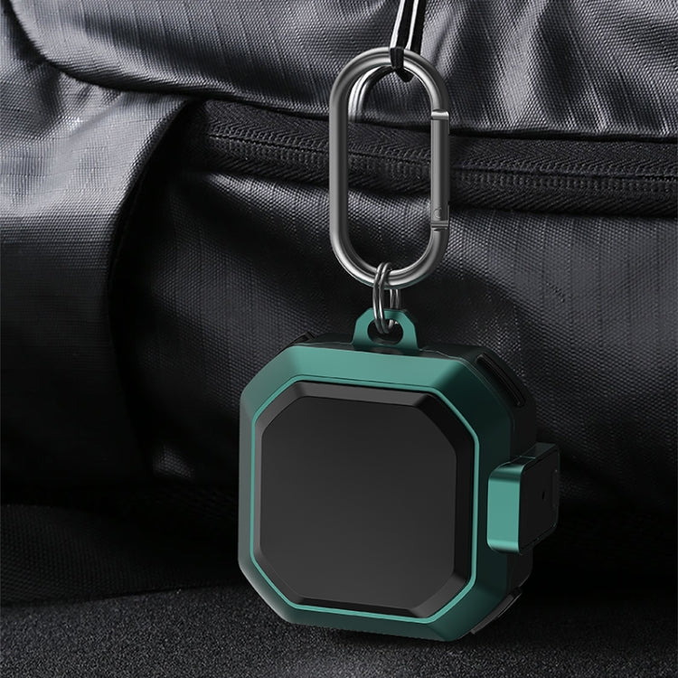 Anti-fall earbud case with carabiner clip, teal and black