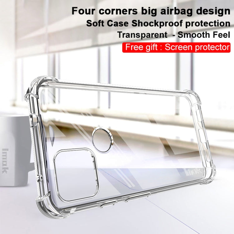Transparent shockproof TPU phone case with screen protector, secure snap-fit edges