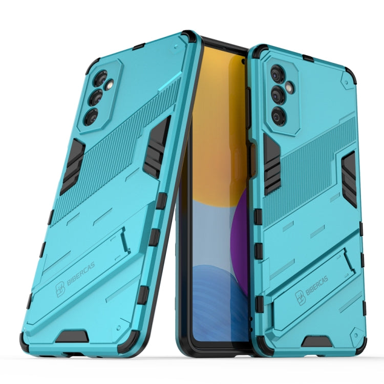 Turquoise shockproof phone case with raised armor corners and camera cutouts