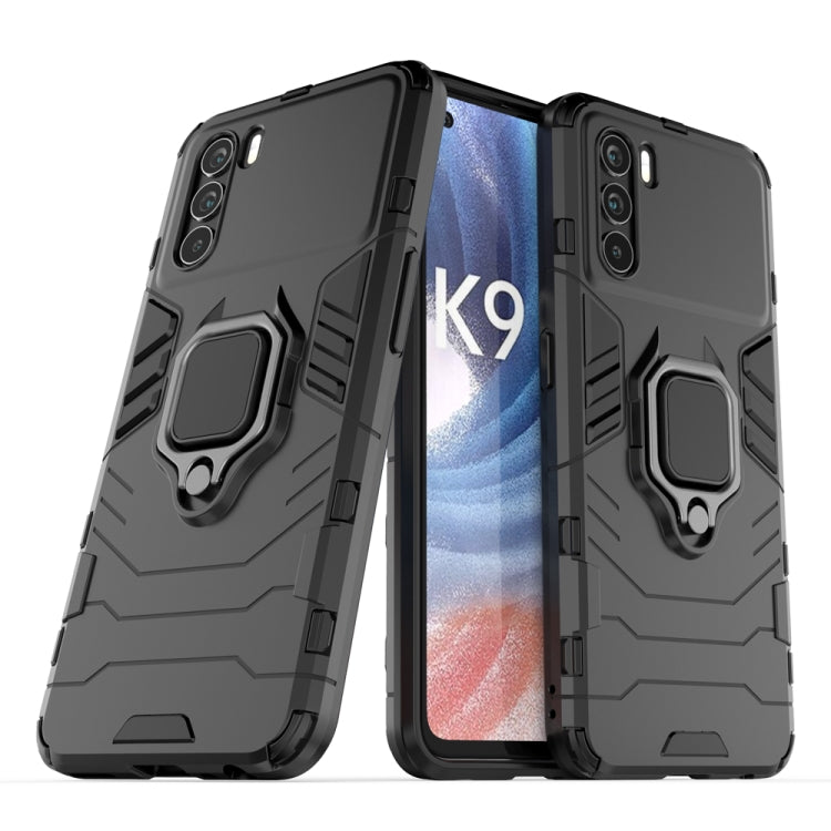 Rugged shockproof phone case with magnetic ring stand, black, PC+TPU protection