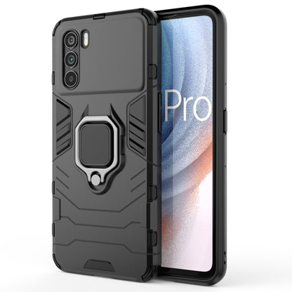 Shockproof rugged phone case with magnetic ring stand, black, raised camera protection