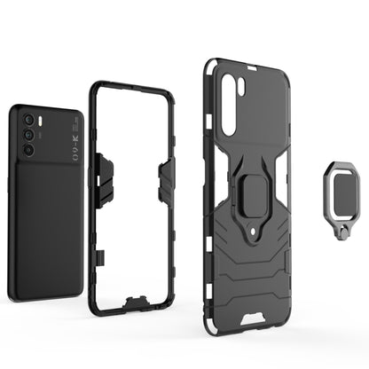 Shockproof phone case with magnetic ring stand, black, open-side and back cutouts