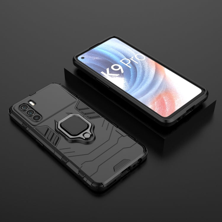 Shockproof rugged phone case with magnetic ring stand, dark gray, PC+TPU bumper