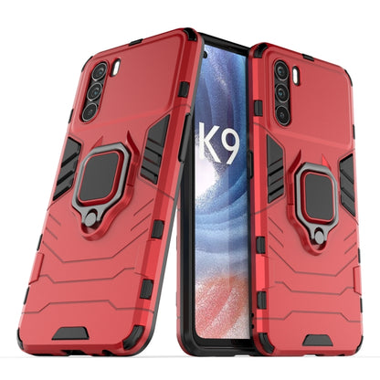 Rugged shockproof phone case with magnetic ring stand, red, PC+TPU protective shell