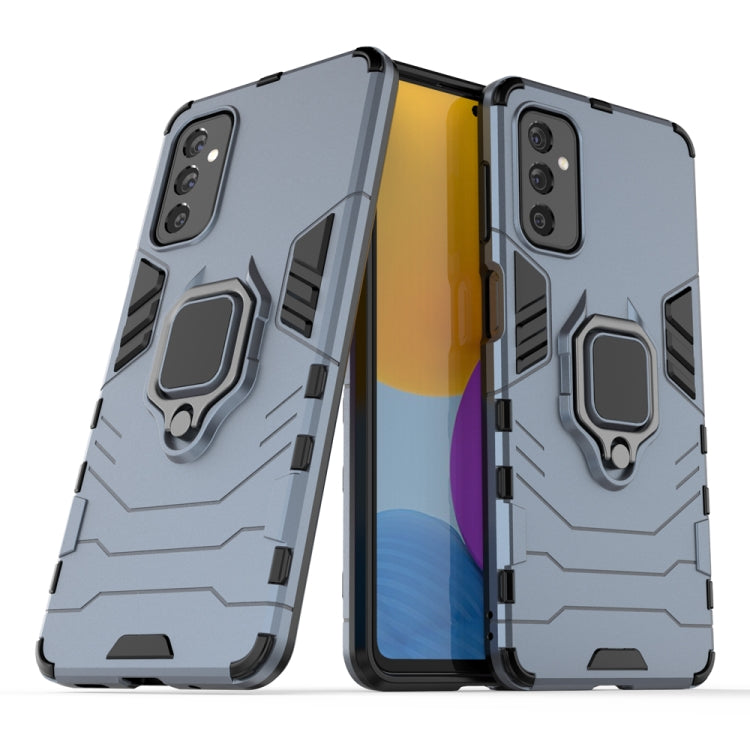 Shockproof phone case with magnetic ring holder, blue armored protection with bumper