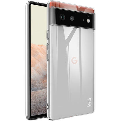Transparent hard phone case for Pixel 6 Pro, with camera cutouts and raised edges