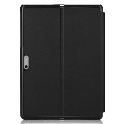 Black leather flip tablet case with back cover and center seam