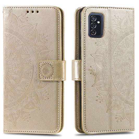 Gold embossed floral leather flip phone case with card holder and snap closure