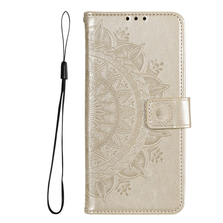 Gold embossed floral leather flip case with card slot holder and wrist strap