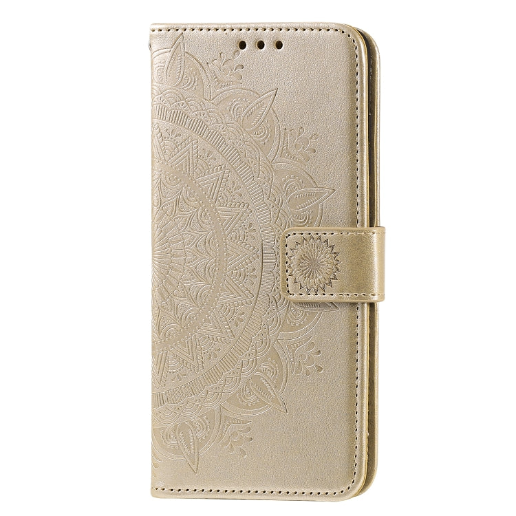 Gold embossed floral leather flip case with magnetic strap and card holder panel