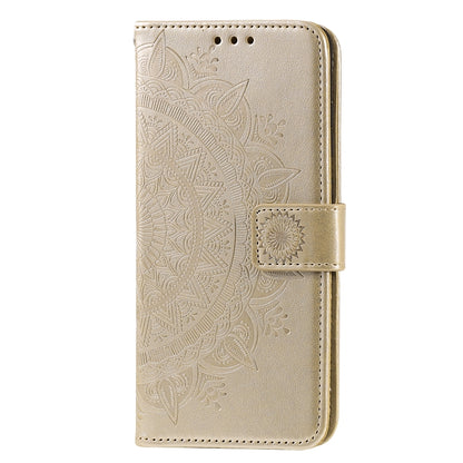 Gold embossed floral leather flip case with magnetic strap and card holder panel
