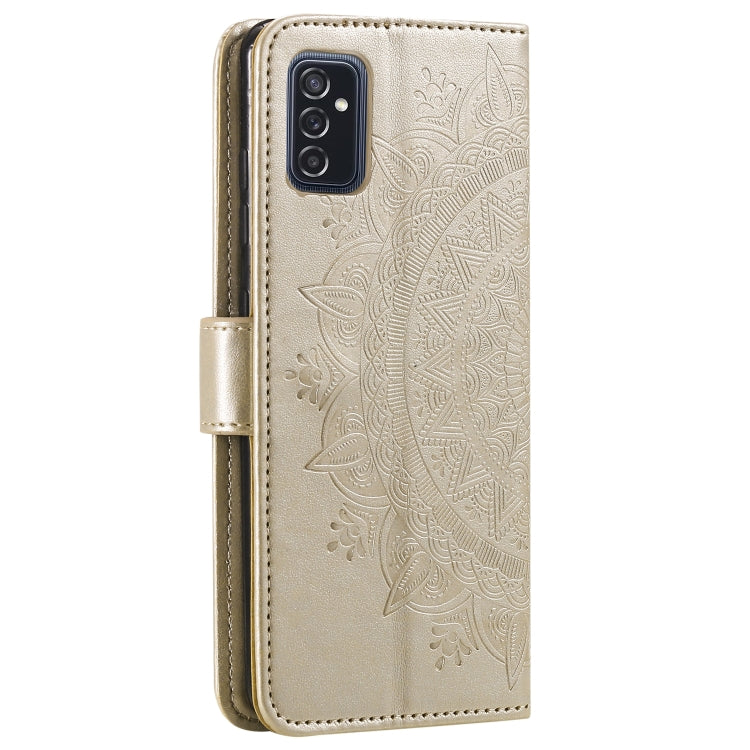Gold embossed floral leather flip phone case with side seam and card slot holder
