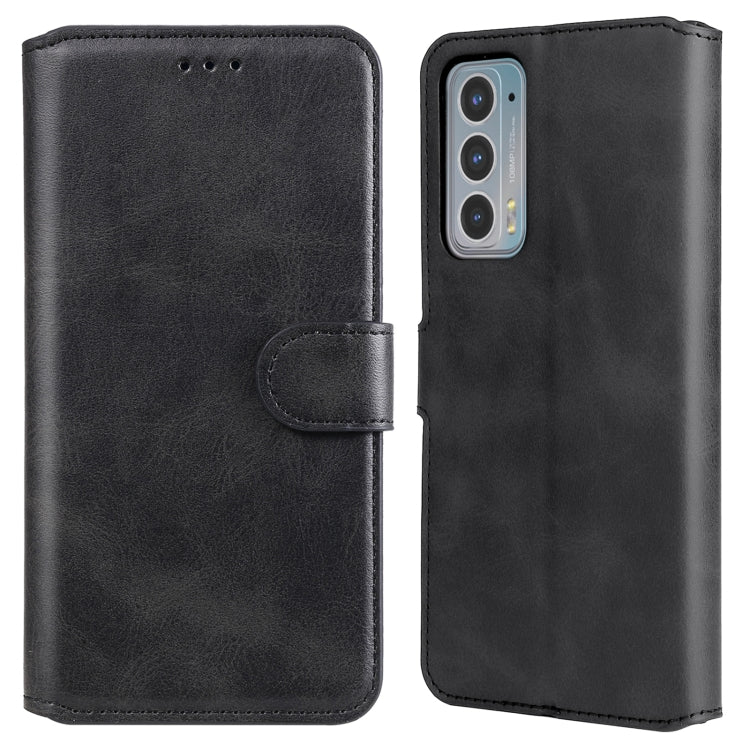 Black leather flip phone case with side strap and camera cutout on the back