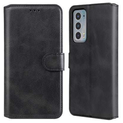 Black leather flip phone case with side strap and camera cutout on the back