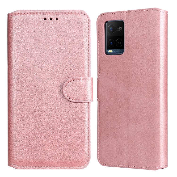 Rose gold flip phone leather case with side clasp and camera cutout for phone protection.