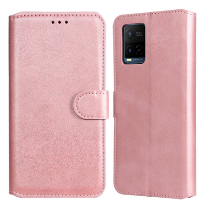 Rose gold flip phone leather case with side clasp and camera cutout for phone protection.