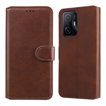 Brown flip phone leather case with side clasp and camera cutout for phone protection.