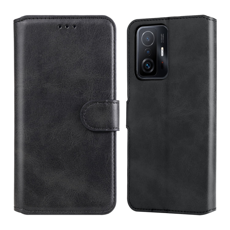 Black flip phone leather case with side clasp and camera cutout for phone protection.