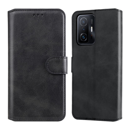 Black flip phone leather case with side clasp and camera cutout for phone protection.