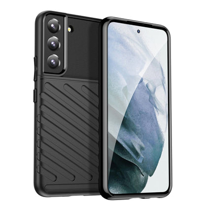 Black rugged TPU phone case with textured back, camera cutouts, and raised screen edges