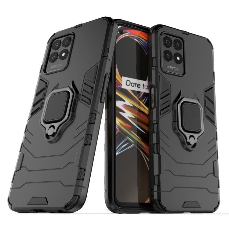 Shockproof phone case with TPU bumper and magnetic ring holder, black dual-view