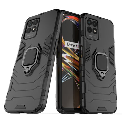 Shockproof phone case with TPU bumper and magnetic ring holder, black dual-view
