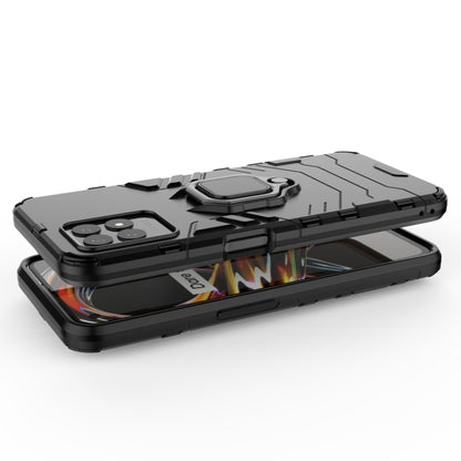 Shockproof phone case with magnetic ring holder, black bumper with raised screen edges