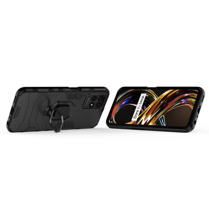 Shockproof phone case with TPU bumper and magnetic ring holder, black with open-back view