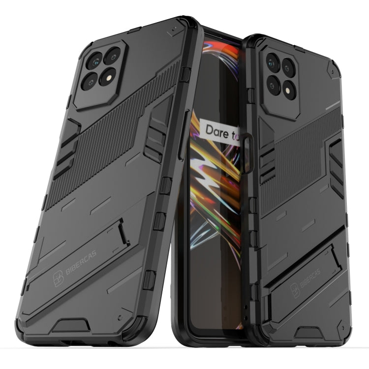 Shockproof phone case for Realme 8i, grey rugged TPU with stand and camera cutouts