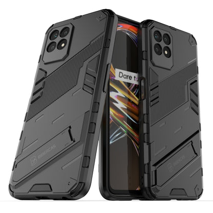 Shockproof phone case for Realme 8i, grey rugged TPU with stand and camera cutouts