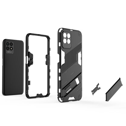 Rugged TPU phone case set for Realme 8i with back frame, front frame, and holder