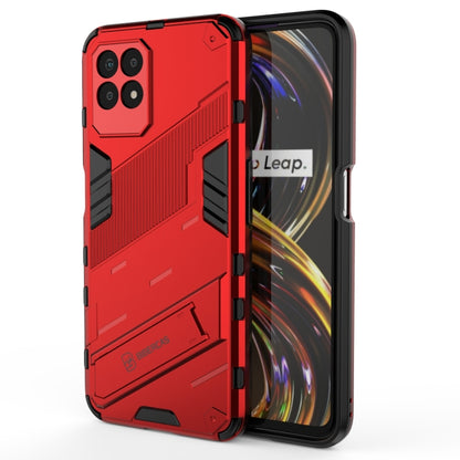 Rugged shockproof phone case for Realme 8i, red TPU with built-in holder and camera cutouts
